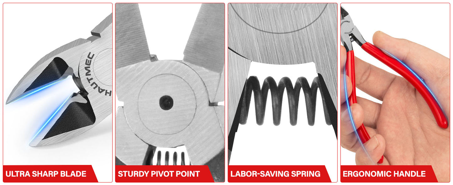 HAUTMEC 5" Precise Small Flush Cutting of Engineer Wire Cutter Plier 5PCS with Location Pin for Fine Shearing, Perfect for Circuit Board Cutting, Electronic Components, HT0327-5PC