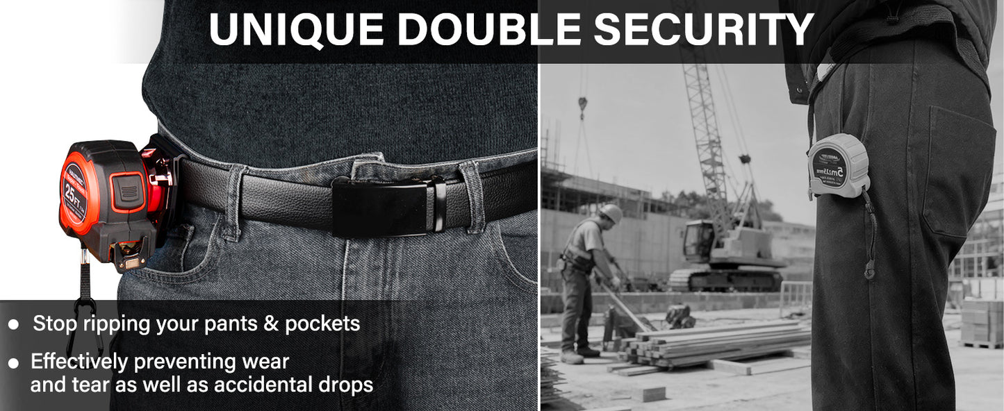 HAUTMEC Tape Measure Holder for Tool Belt Clip,Widen Locking Belt Clip up to 2-1/8" with Rotating Latch Tape Measure Clip Compact & Portable Measuring Tape Holder HTMEM25049