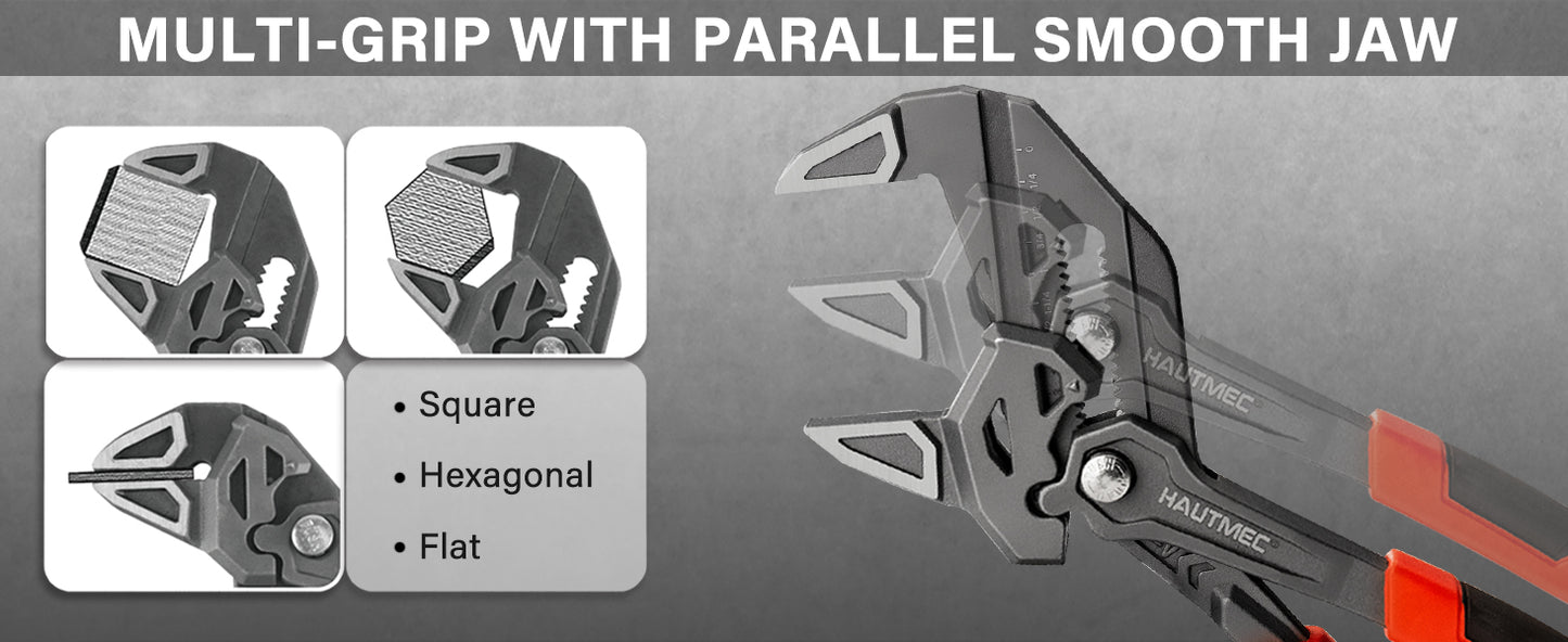 HAUTMEC Adjustable Pliers Wrench, 12-Inch Smooth Jaw Parallel Pliers, Heat-Treated CR-V Steel & Phosphated Rust-Resistant, SAE/Metric Scale, Storage Belt Pouch for Professional Plumbing & DIY HTAWH25025
