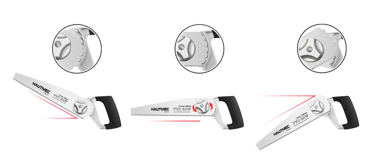 HAUTMEC Heavy Duty 11-Inch PVC/ABS Pipe Saw And General Purpose Hand saw, Adjustable Cutting Angle, For Cutting Pipe In Tight Spaces, for Trimming, Gardening, Wood, Drywall, And Plastic HT0027-SA