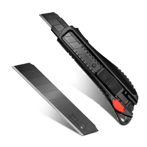 HAUTMEC Pro 18mm Black Auto-Lock Utility Knife Set Including 10pcs Ultra Sharp Black Snap-off Blades in Case, HT0094-KN