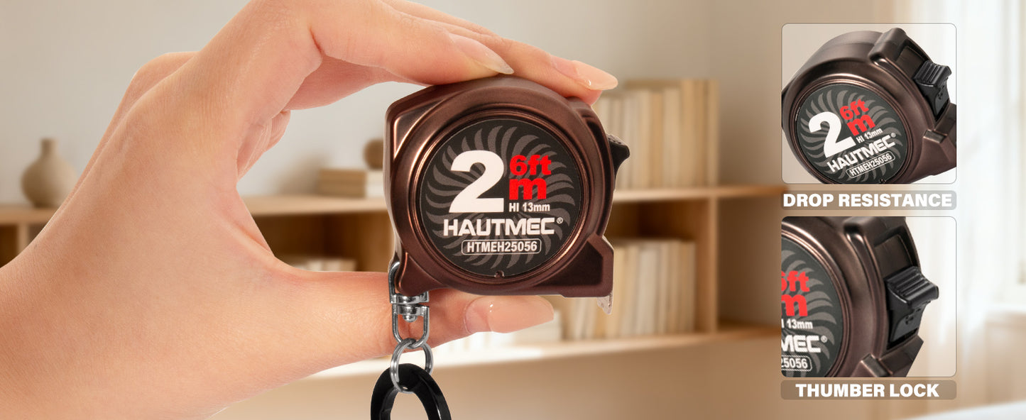 HAUTMEC Mini Tape Measure, Brown 3PCS 6FT/2M Small Measuring Tape, Metric & Imperial Scales, Retractable Pocket Keychain Measurement,ABS Protective Casing, Suitable for Homeowners, HTMEH25056
