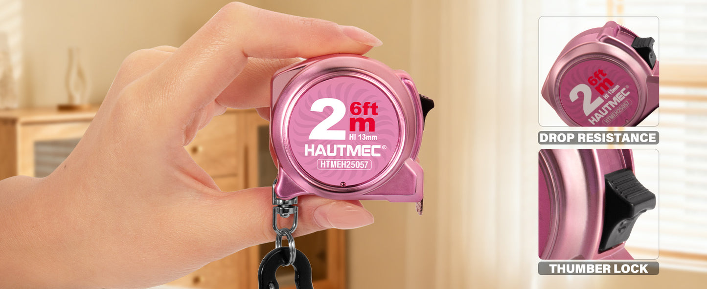 HAUTMEC Mini Tape Measure, Pink 3PCS 6FT/2M Small Measuring Tape, Metric & Imperial Scales, Retractable Pocket Tape Measure Keychain Measurement, ABS Protective Casing, Suitable for Homeowners,HTMEH25057