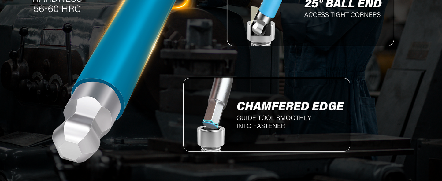 HAUTMEC Allen Wrenches Sets with Ball End, 9PCS Extra Long Arm Hex Key Set,  Heavy-Duty S2 Steel Pro Allen Key Set, 1/16" to 3/8", Color Coded Sleeve with Belt Loop Pouch for Professional Mechanics HTHKP25055