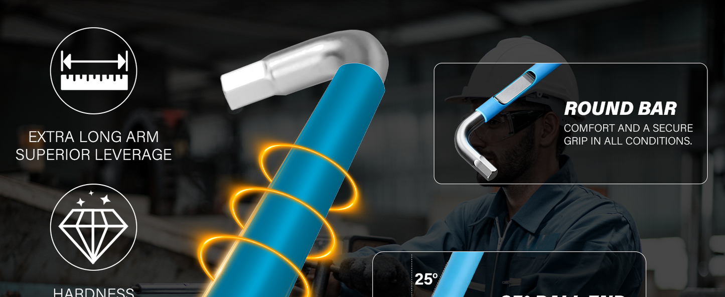 HAUTMEC Allen Wrenches Sets with Ball End, 9PCS Extra Long Arm Hex Key Set,  Heavy-Duty S2 Steel Pro Allen Key Set, 1/16" to 3/8", Color Coded Sleeve with Belt Loop Pouch for Professional Mechanics HTHKP25055