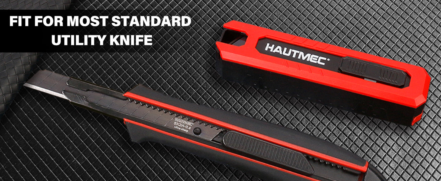 HAUTMEC 10PC 9mm Industrial Utility Knife Blades, SK2H Steel Box Cutter Replacement Rustproof Blades - for Warehouse/DIY/Light Maintenance Bottom Snap-Off & Recycling Box 25007