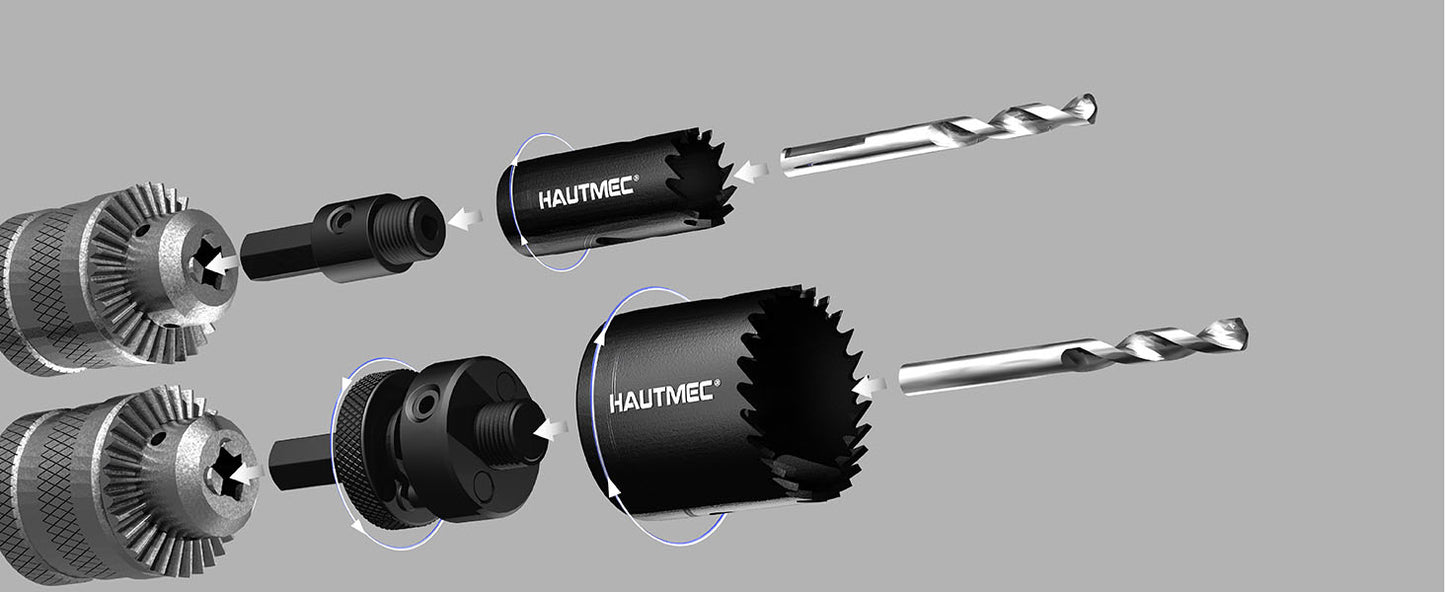 HAUTMEC 21-Piece Bi-Metal Hole Saw Kit, 3/4″–4-3/4″ (19–121mm), Heavy-Duty HSS Blades with 2 Arbors, 4 Drill Bits, Hex Key & Storage Case for Wood, Drywall, PVC & Thin Metal – HTHOH25013
