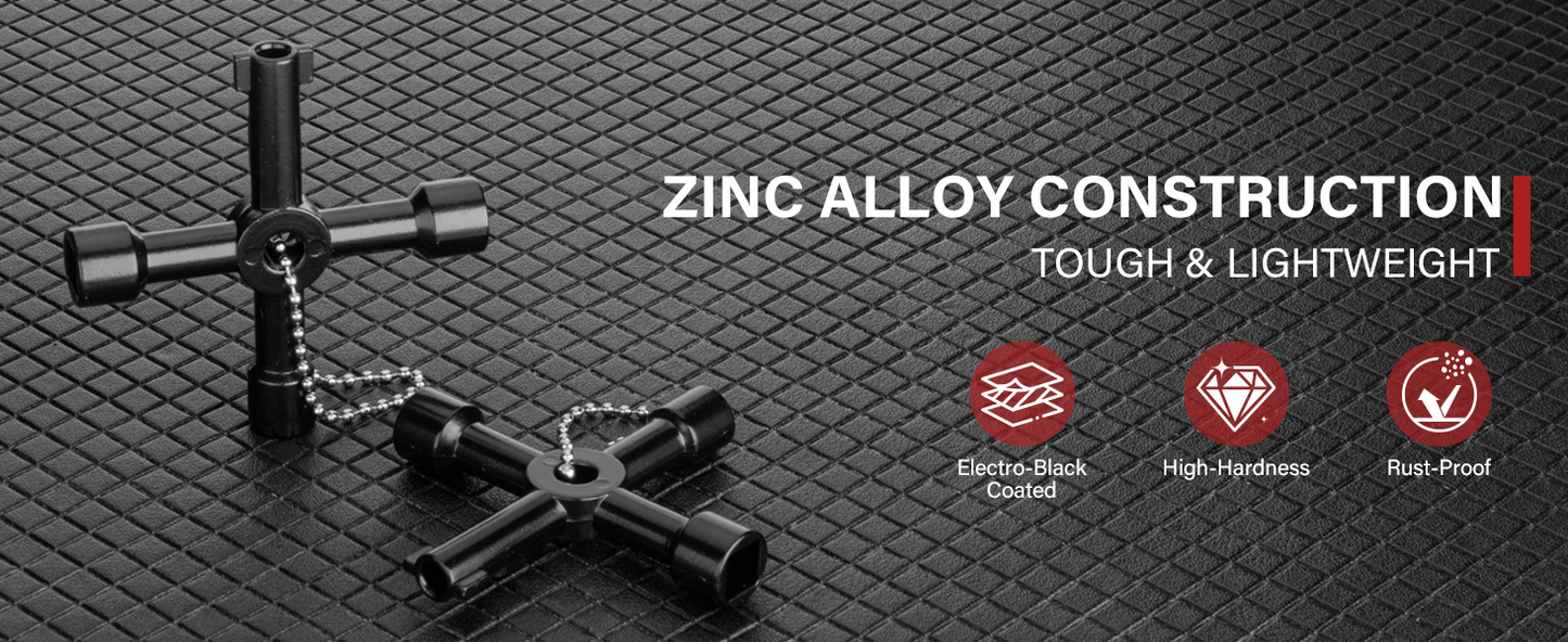 HAUTMEC 4 Way Sillcock Water Key Multi-functional Universal Cross Water Spigot Key Zinc Alloy Plumbers Electricians Valve Tools Black Silcock Key 4 Way, HT0099-SY