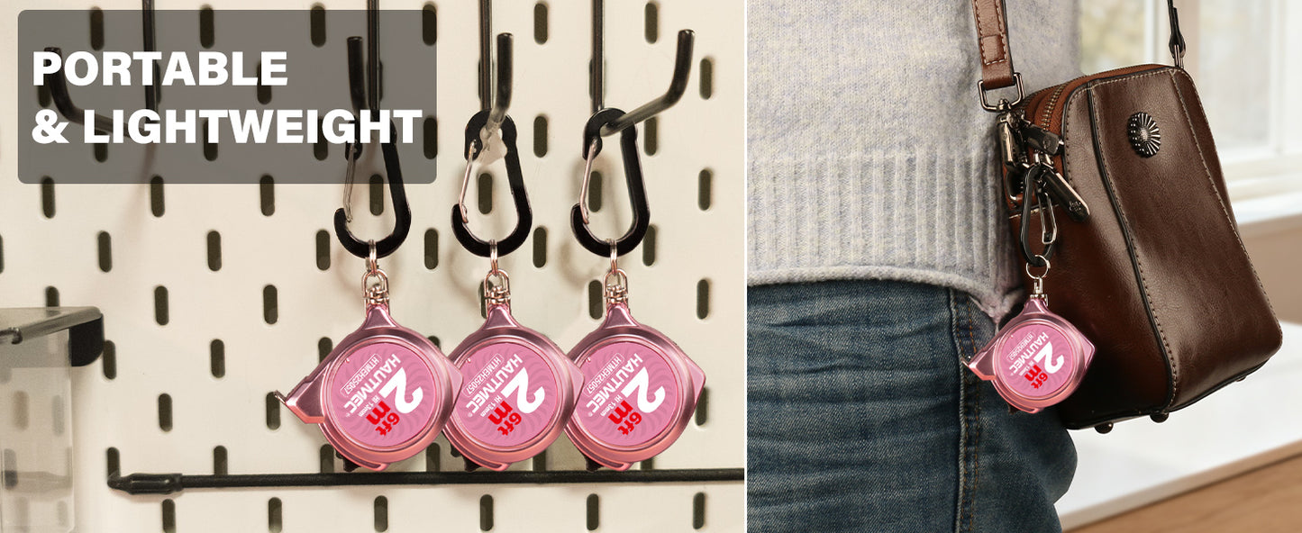 HAUTMEC Mini Tape Measure, Pink 3PCS 6FT/2M Small Measuring Tape, Metric & Imperial Scales, Retractable Pocket Tape Measure Keychain Measurement, ABS Protective Casing, Suitable for Homeowners,HTMEH25057