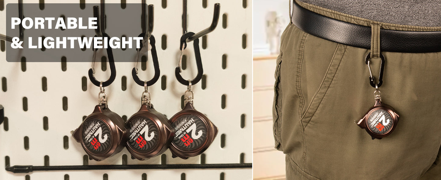 HAUTMEC Mini Tape Measure, Brown 3PCS 6FT/2M Small Measuring Tape, Metric & Imperial Scales, Retractable Pocket Keychain Measurement,ABS Protective Casing, Suitable for Homeowners, HTMEH25056