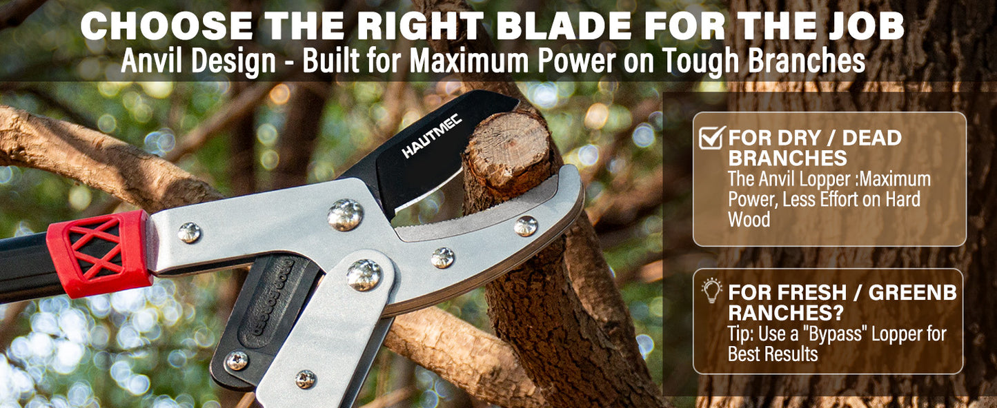 HAUTMEC Anvil Loppers for Tree Trimming Heavy Duty, Extendable 27-37'' Garden Bypass Loppers with Compound Action System, 2" Cutting Capacity,with replacement blades, HT0461
