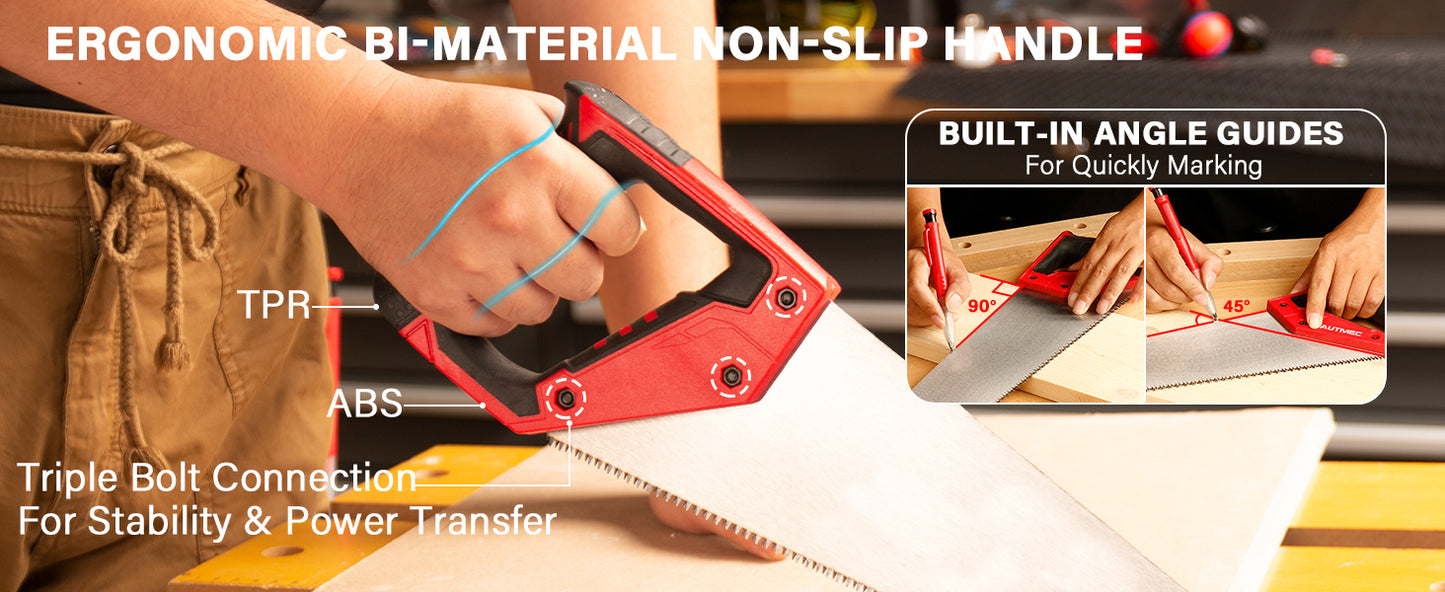 HAUTMEC X-Sharp 18 in. Universal Hand Saw - 7 TPI Universal Cuts Wood Saw - Professional Universal Saws for Wood, Laminate And Plastic - Ripcut And Crosscut Saw, HT0151-SA