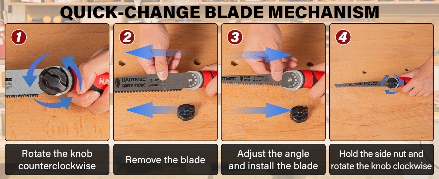 HAUTMEC 3-In-1 Japanese Pull Saw, Replaceable Blade Handsaw with 4-Angle Cutting, Pro Woodworking Cutting Tool (9.5-Inch 17TPI Fine-Cut, 9-Inch 9TPI Quick Cut, 6.5-Inch 6TPI Jab Saw) – HTHDM25050