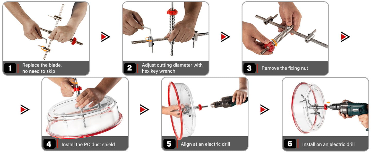 HAUTMEC Adjustable Hole Saw Cutter Kit, 1.6"–11.8"(40–300mm) Large Size, Heavy-Duty Bi-Metal Hole Cutter with PC Dust Shield, Adjustable Arbor & Pilot Bit for Wood, Plastic, Drywall – HTHOH25014