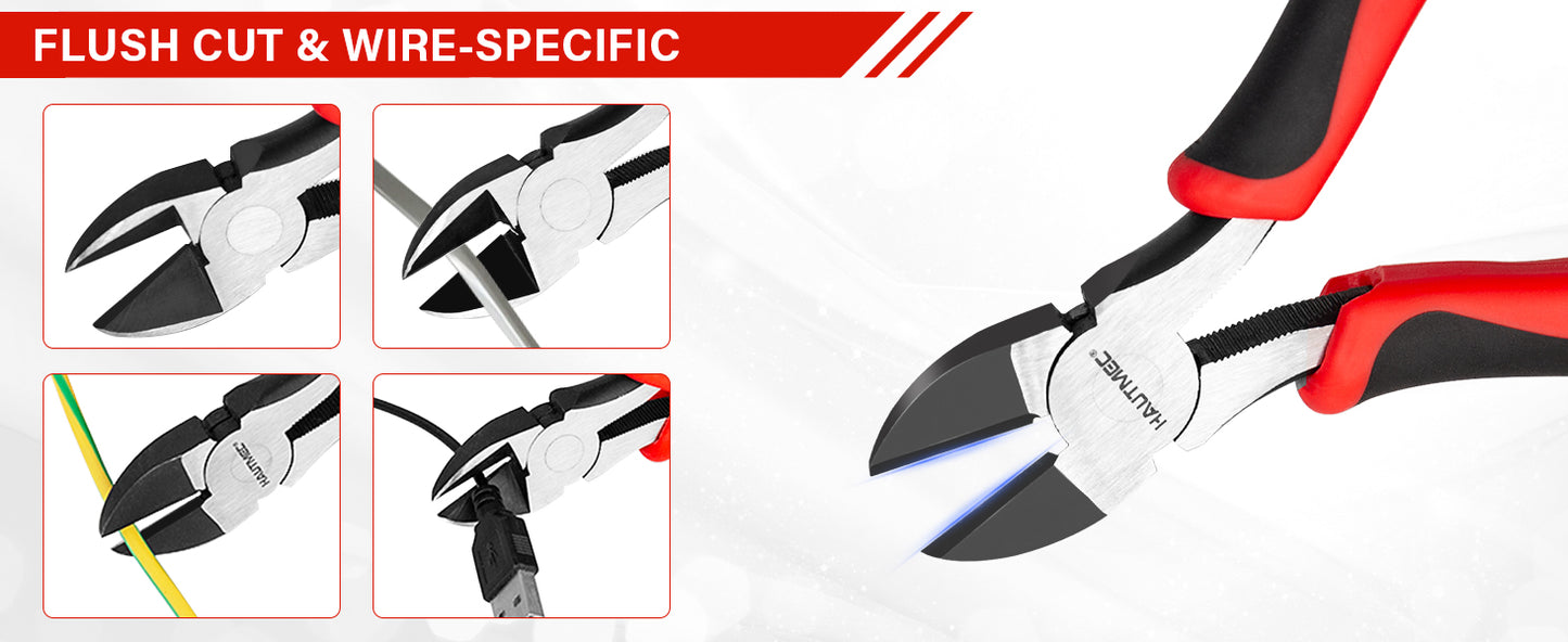 HAUTMEC 5-Piece Bi-Material Pliers Set, Including Slip-joint, Long Nose, Diagonal, Linesman, Groove Joint Pliers, Multi-Purpose for Repair, Home Maintenance, HTPTM25035