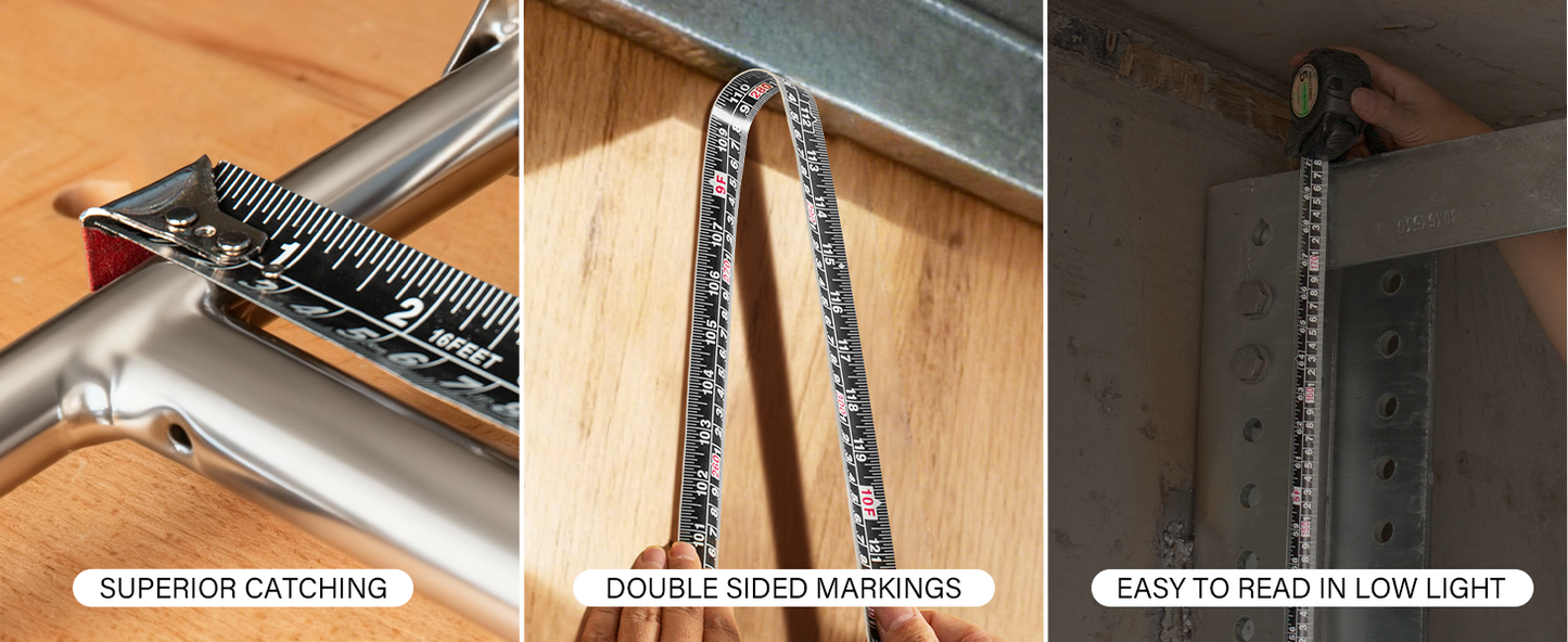 HAUTMEC Tape Measure 16ft/5m Dual Scale Metric Measuring Tape, Auto-Lock with Nylon Coated Blade & Rubber Case, for Construction, Woodworking, DIY HT0100