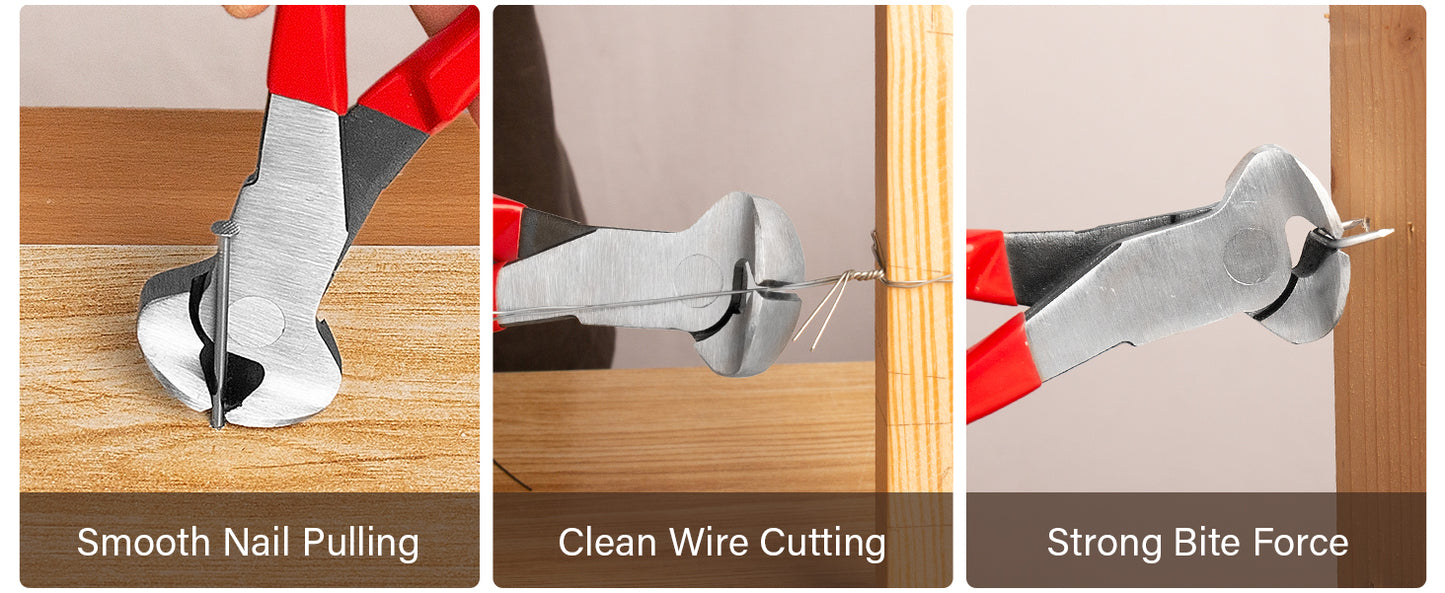 HAUTMEC 7 Inch Nail Puller Pliers Tool, CR-Ni Steel End Cutting Pliers with Non-Slip Grip, Nail Remover Tool with Polished Finish, End Cutting Nippers Tool for Pulling Nails and Wires HT0158-CP