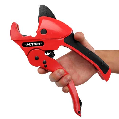 HAUTMEC Multifunction Ratchet-type Tube and Pipe Cutter, One-hand Fast Pipe Cutting Tool for Cutting Up to 1-5/8 inch, 3-in-1 Tubes, Wire and Trunking cutter HT0257-TC