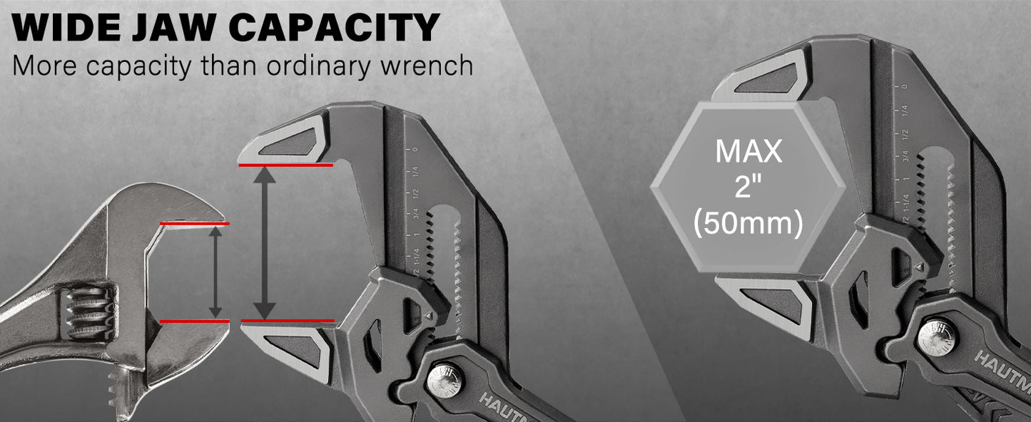 HAUTMEC Adjustable Pliers Wrench, 10-Inch Smooth Jaw Parallel Pliers, Heat-Treated CR-V Steel & Phosphated Rust-Resistant, SAE/Metric Scale, Storage Belt Pouch for Professional Plumbing & DIY  HTAWH25024