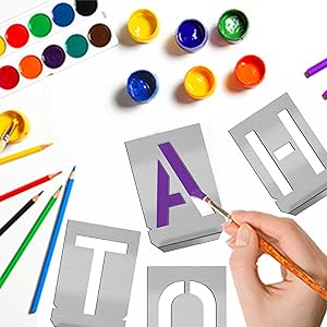 HAUTMEC Vintage Stainless Steel Letters Stencils, A to Z Stainless Steel Stencils & Holder, 1-1/4" (30mm) Letters, Shop Stencil, Advertising Stencilling, Craft-Printing, Reusable HT0337-ST