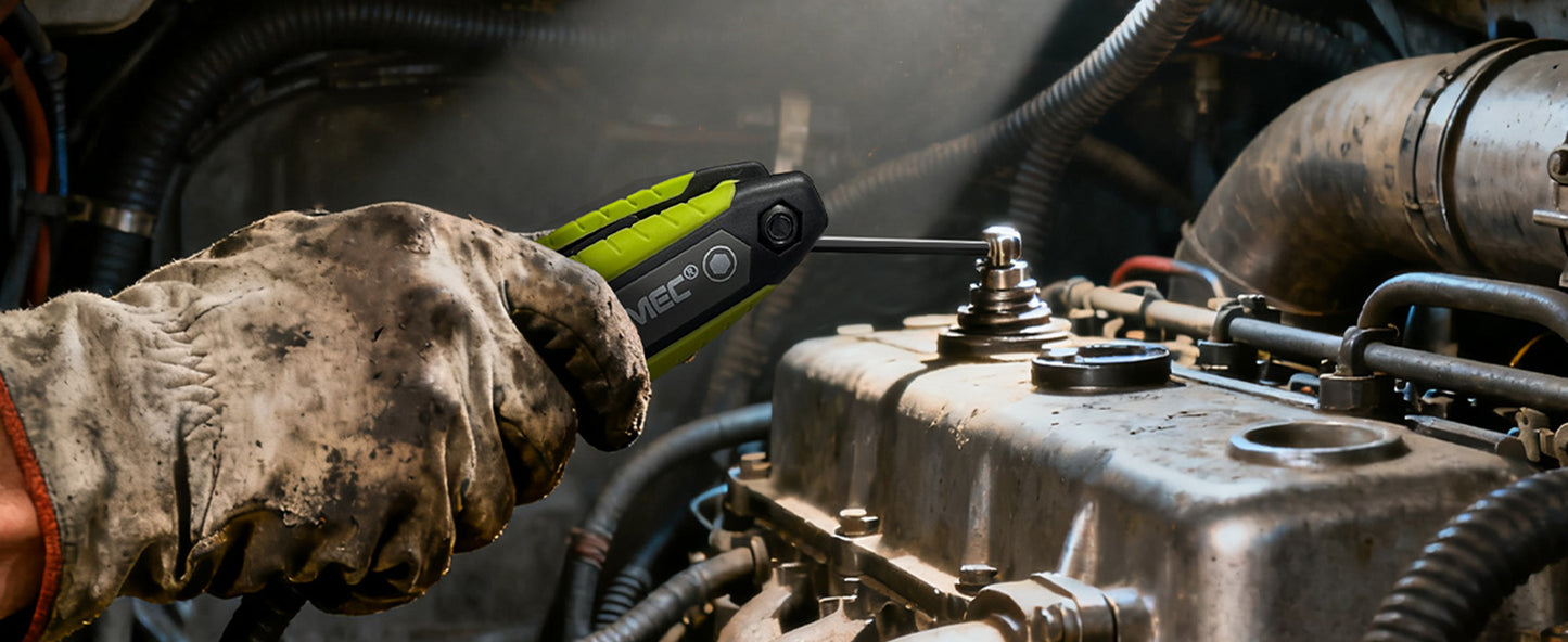 HAUTMEC 17PCS Folding Allen Wrench Set, Compact SAE & Metric Hex Key Set, Color-Coded Non-Slip Grip Allen Key Set, Heated Treated CR-V Steel Hex Wrench Sets, for Bike, Motorcycle & Machinery Repair HTHKH25041