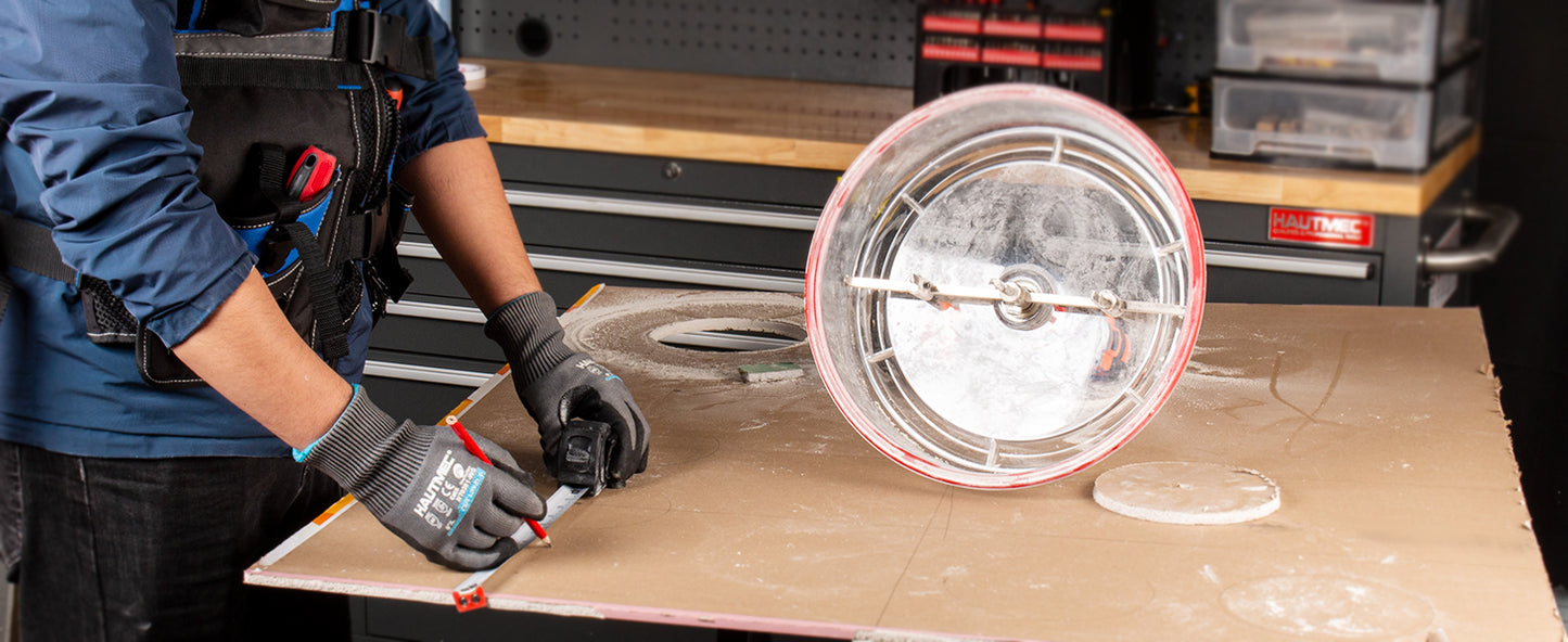 HAUTMEC Adjustable Hole Saw Cutter Kit, 1.6"–11.8"(40–300mm) Large Size, Heavy-Duty Bi-Metal Hole Cutter with PC Dust Shield, Adjustable Arbor & Pilot Bit for Wood, Plastic, Drywall – HTHOH25014