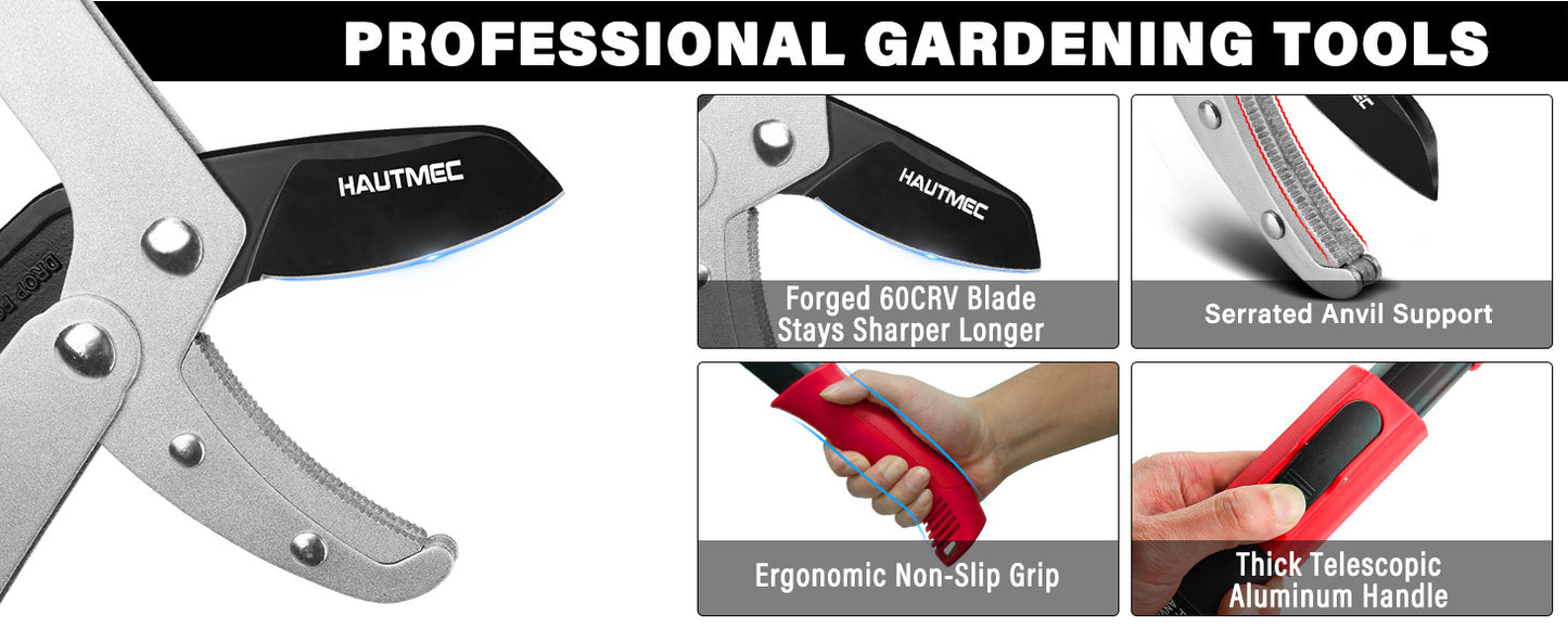 HAUTMEC Anvil Loppers for Tree Trimming Heavy Duty, Extendable 27-37'' Garden Bypass Loppers with Compound Action System, 2" Cutting Capacity, Labor-Saving Tree Trimmer for Yard, Lawn Branch Cutter HT0149