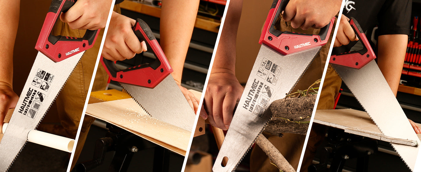 HAUTMEC 14 in. Universal Hand Saw - 11 TPI Fine Cuts Wood Saw - Professional Universal Saws for Wood, Laminate And Plastic - Crosscut Saw, HT0024