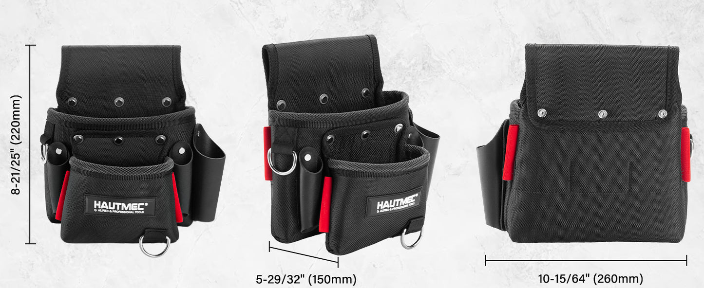 HAUTMEC Heavy-Duty Tool Belt Pouch, 1680D Polyester with Leather Pockets, EVA Reinforced Lining, Multi-Pocket Utility Pouch with Riveted Stress Points, Fits 2-3/4" Belts – HT0411