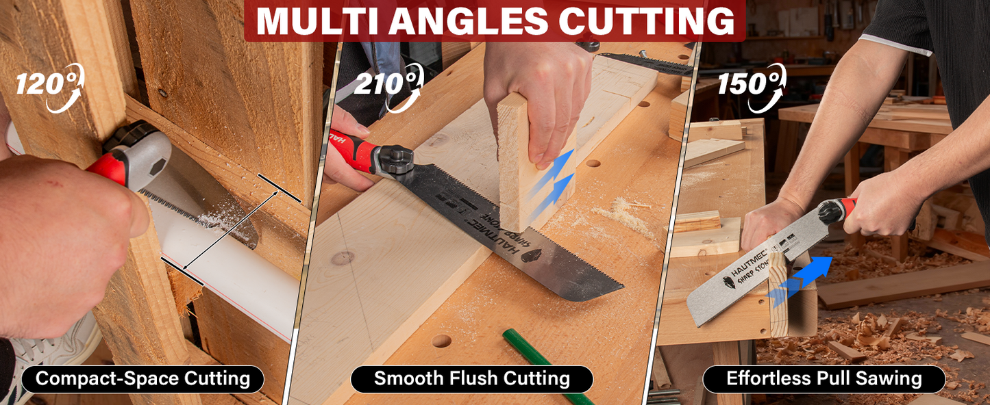 HAUTMEC 3-In-1 Japanese Pull Saw, Replaceable Blade Handsaw with 4-Angle Cutting, Pro Woodworking Cutting Tool (9.5-Inch 17TPI Fine-Cut, 9-Inch 9TPI Quick Cut, 6.5-Inch 6TPI Jab Saw) – HTHDM25050