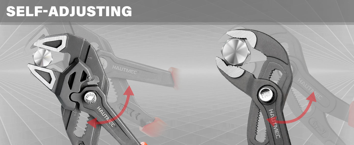 HAUTMEC  2-Piece 10 Inch Adjustable Pliers Wrench & Water Pump Pliers, Parallel Smooth Jaw & V-Jaw, CR-V Steel, Fast Adjustable Tongue and Groove Joint Pliers for Plumbing, Mechanical, Home Repair HTAWH25027