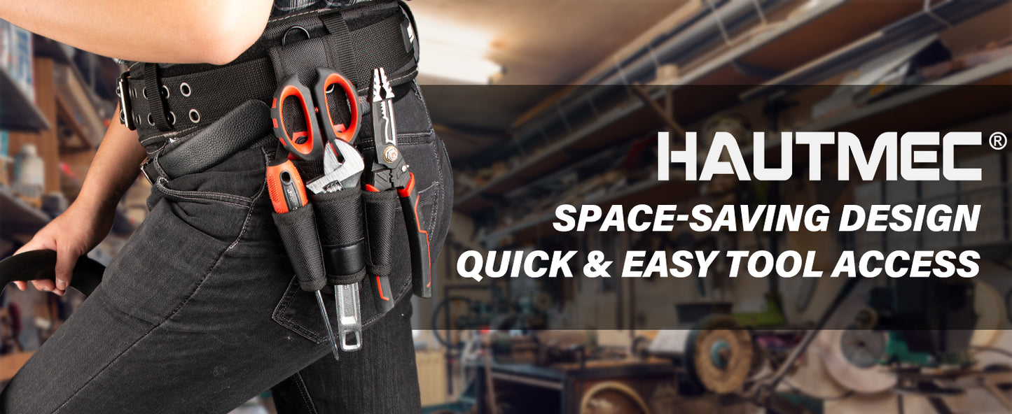 HAUTMEC Small Tool Pouch Bag with Belt Clip, 4-in-1 Tool Holster, Heavy Duty 1680D Oxford Fabric, Fits Up to 2-3/4" Belts, Quick Access Wrench & Screwdriver Holder – HTTBH25030