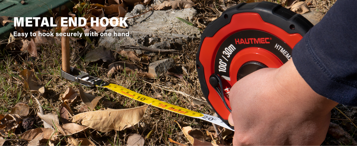 HAUTMEC Measuring Tape Long 100ft/30m Tape Measure Flexible Pvc Fiberglass Dual Inch/Metric, 3:1 Gear Ratio Speed Closed Reel Measure Tape,For Land Yard Distance Measurement, And Construction HTMEM25061