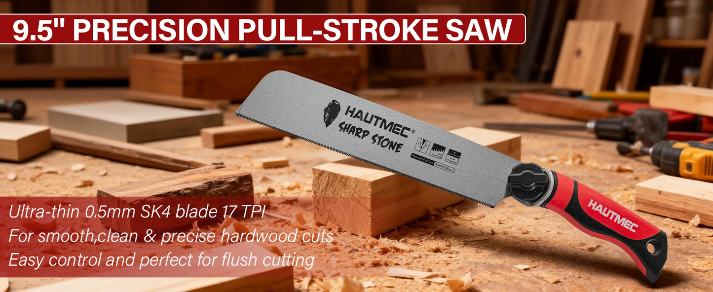 HAUTMEC 3-In-1 Japanese Pull Saw, Replaceable Blade Handsaw with 4-Angle Cutting, Pro Woodworking Cutting Tool (9.5-Inch 17TPI Fine-Cut, 9-Inch 9TPI Quick Cut, 6.5-Inch 6TPI Jab Saw) – HTHDM25050