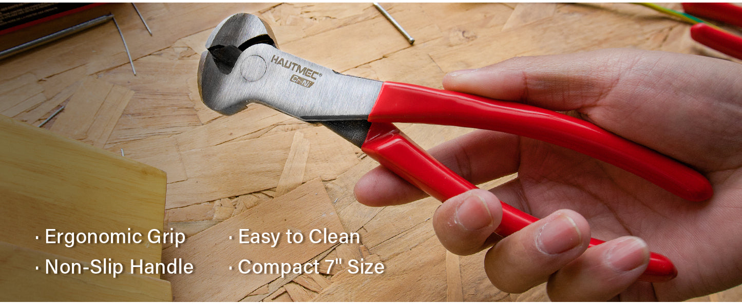 HAUTMEC 7 Inch Nail Puller Pliers Tool, CR-Ni Steel End Cutting Pliers with Non-Slip Grip, Nail Remover Tool with Polished Finish, End Cutting Nippers Tool for Pulling Nails and Wires HT0158-CP