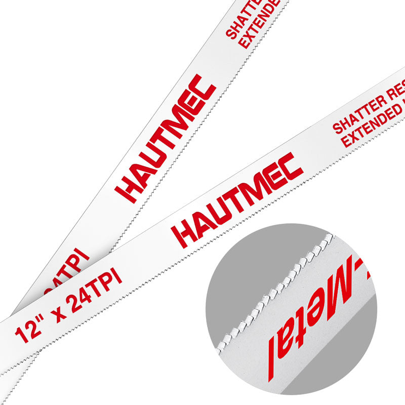 HAUTMEC 12 Inch X-Power High-Tension Hacksaw Frame, Adjustable 55°/90°Heavy Duty Aluminum Structure，Soft Non-slip Grip, 24 TPI Bi-Metal Blade for Metal, Wood, PVC Pipes HT0146-HS