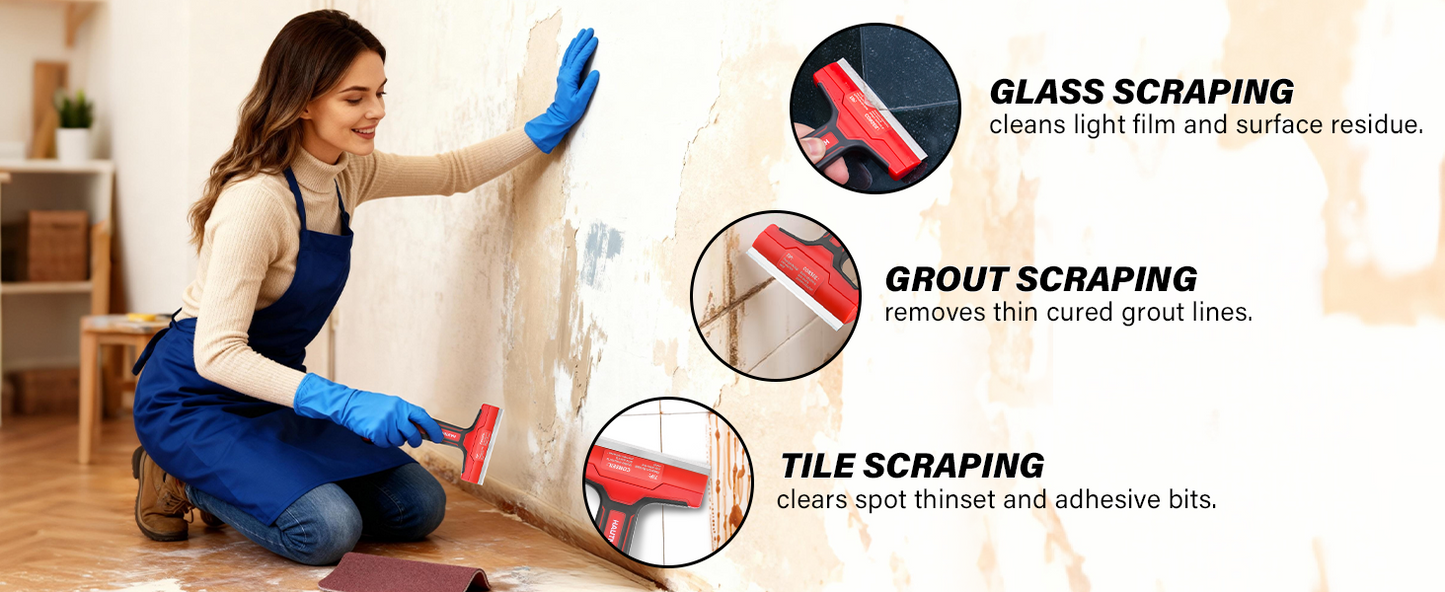 HAUTMEC Razor Blade Scraper Tool, 4" Wider Scraper Tool with 20 Extra Carbon Steel Blades, Razor Scraper for glass scraper, Adhesive, Label, Sticker from Window, Glass, Tile, Floor, Stove HTPBM25033