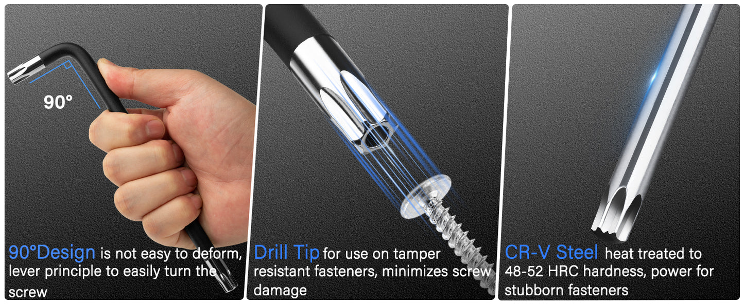 HAUTMEC Torx Allen Wrench Set, 9PCS Star Allen Key Set, T10-T50 Star Allan Wrench Sets with Visible Coding, CR-V Steel, Drilled Tips & Non-Slip Colorful Handles for Automotive, Bike, Furniture Repair HTHKH25042