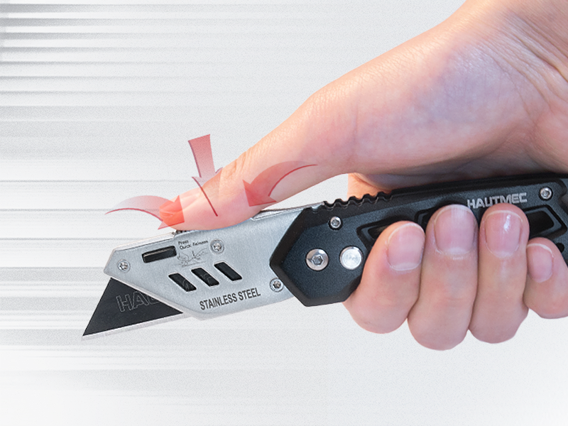 HAUTMEC Folding Utility Knife with 10-Pack SK2H Blades, Heavy-Duty Aluminum Alloy Box Cutter with Belt Clip, Carabiner, Quick-Change Blades & Safety Lock – HTUCH25002