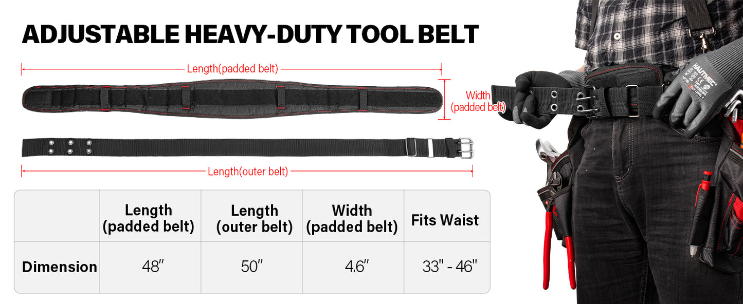 HAUTMEC Professional Tool Belt with Suspenders, 19 Pockets, Heavy-Duty 1680D Work Belt with Adjustable Padded Waist & Shoulder Support, Phone Pouch, Hammer & Tape Holder – HT0400