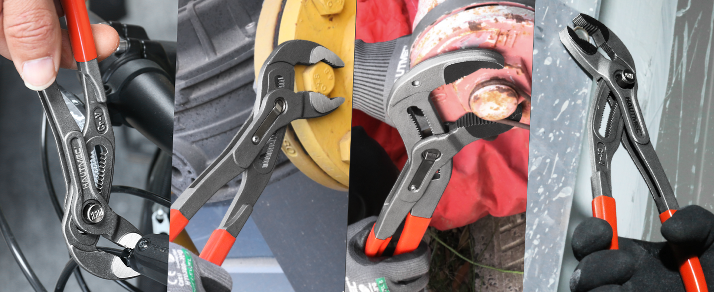 HAUTMEC 12-Inch Water Pump Pliers, Fast Adjustable Tongue and Groove Joint Pliers, V-Jaw with Comfort Grips, Rust-Proof CRV Steel Construction for Plumbing, Home Repair, and Pipe Fittings HT0368-PL