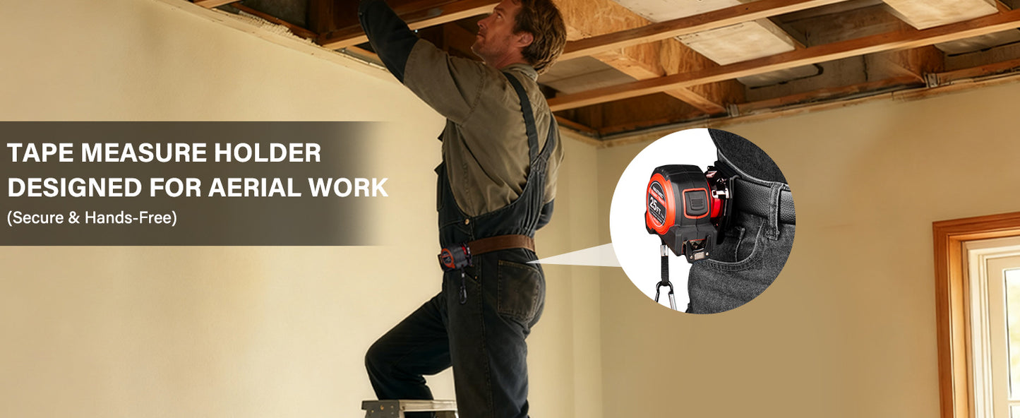 HAUTMEC Tape Measure Holder for Tool Belt Clip,Widen Locking Belt Clip up to 2-1/8" with Rotating Latch Tape Measure Clip Compact & Portable Measuring Tape Holder HTMEM25049