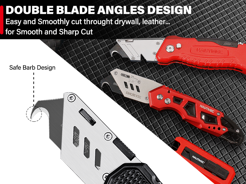 HAUTMEC Utility Knife Hook Blades, 10-Pack SK2H Steel Razor Blades with Innovative Safety Dispenser, Standard Size Replacement Blade for Heavy-duty Material Cutting – HTUBH25010