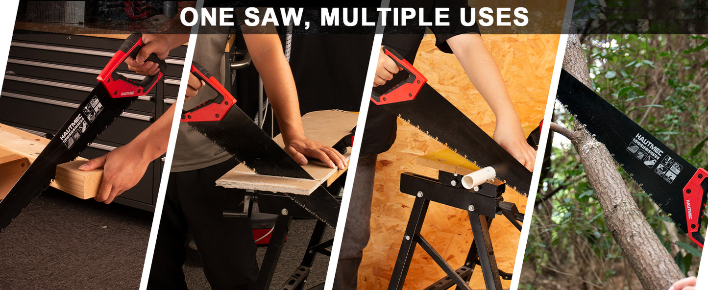 HAUTMEC 22-Inch Aggressive Hand Saw, Ergonomical Handle, Rust-proof Wood Saw With Chip Removal Design, for Heavy Duty Sawing, Trimming, Gardening of Wood, Drywall, Laminate And Plastic HT0026-SA