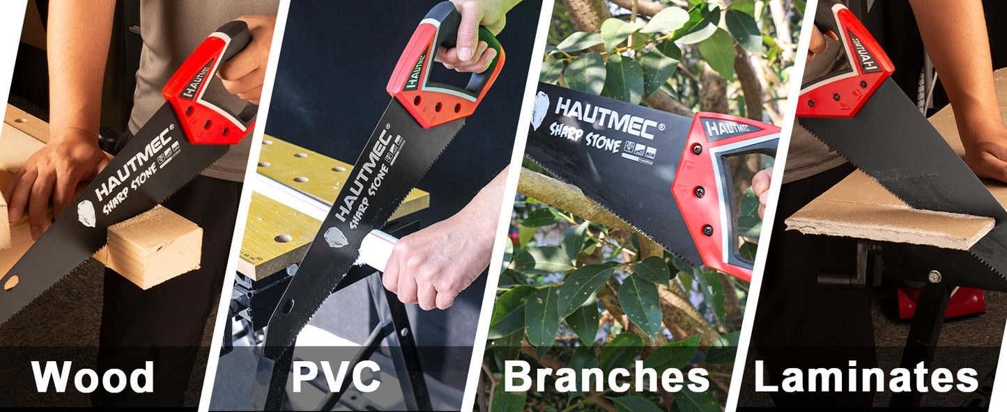 HAUTMEC 14" Expert Hand Saw for Accurate, Clean & Labor-Saving Cutting, 11 TPI Fine-Cut Handsaw with SK5 Rust-Resistant Blade, Triple Ground Teeth, Ergonomic Non-Slip Handle for Wood, PVC – HT0301