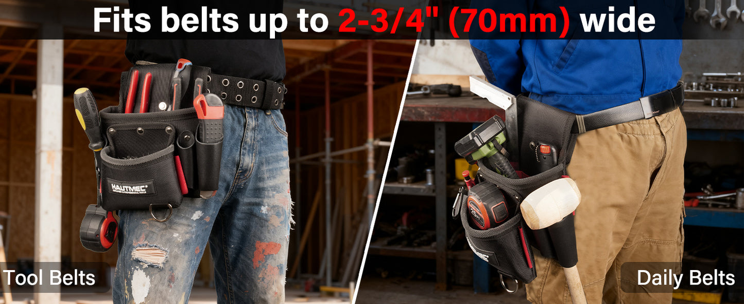 HAUTMEC Heavy-Duty Tool Belt Pouch, 1680D Polyester with Leather Pockets, EVA Reinforced Lining, Multi-Pocket Utility Pouch with Riveted Stress Points, Fits 2-3/4" Belts – HT0411