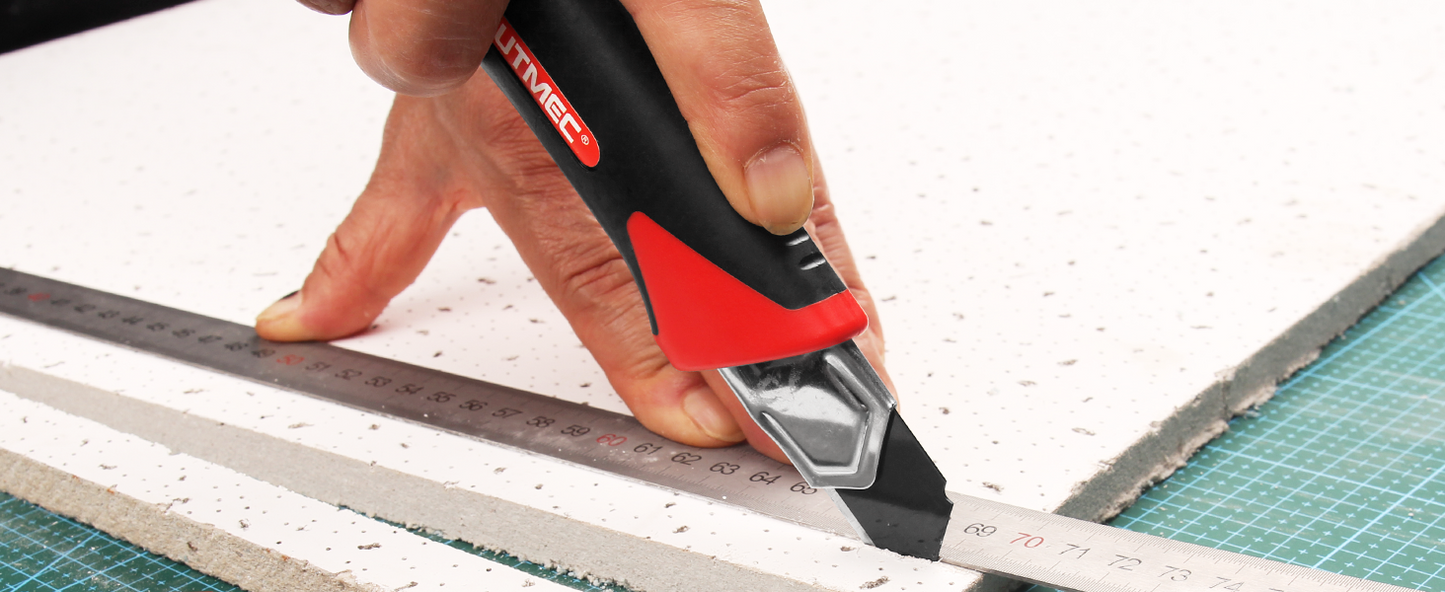 HAUTMEC 25mm Extra Heavy-Duty Utility Knife with 10pcs Blade set, Multi-Purpose Snap-off Box Cutter, Ratchet-lock Mechanism, Reinforced Fiberglass Handle HT0251-KN