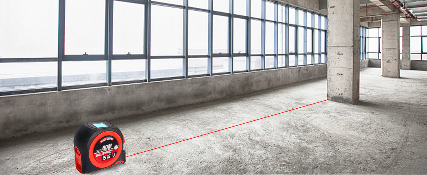 HAUTMEC 2 in 1 Digital Laser Tape Measure, 197ft/60m Digital Measuring Tape & 16ft/5m Auto Lock Tape Measure, Support to Pythagorean, Area, Volume Rechargeable, for Construction 25048