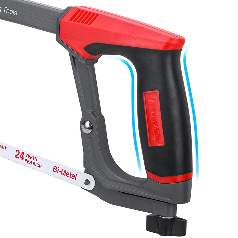 HAUTMEC 12 Inch X-Power High-Tension Hacksaw Frame, Adjustable 55°/90°Heavy Duty Aluminum Structure，Soft Non-slip Grip, 24 TPI Bi-Metal Blade for Metal, Wood, PVC Pipes HT0146-HS