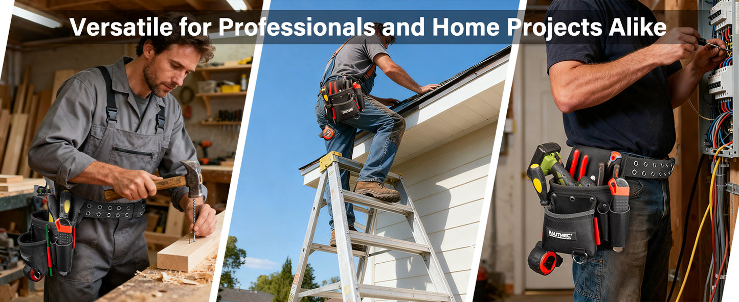 HAUTMEC Heavy-Duty Tool Belt Pouch, 1680D Polyester with Leather Pockets, EVA Reinforced Lining, Multi-Pocket Utility Pouch with Riveted Stress Points, Fits 2-3/4" Belts – HT0411